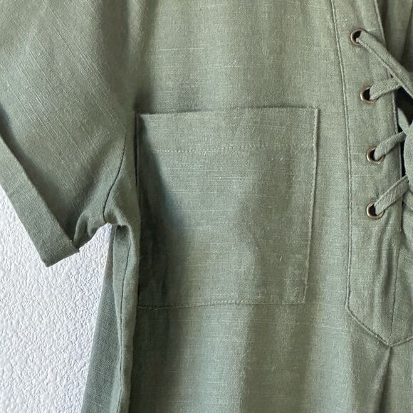 Lulu’s Linen Blend Dress Women’s Size L Olive Green Shirt Style Short Sleeves - Picture 5 of 12